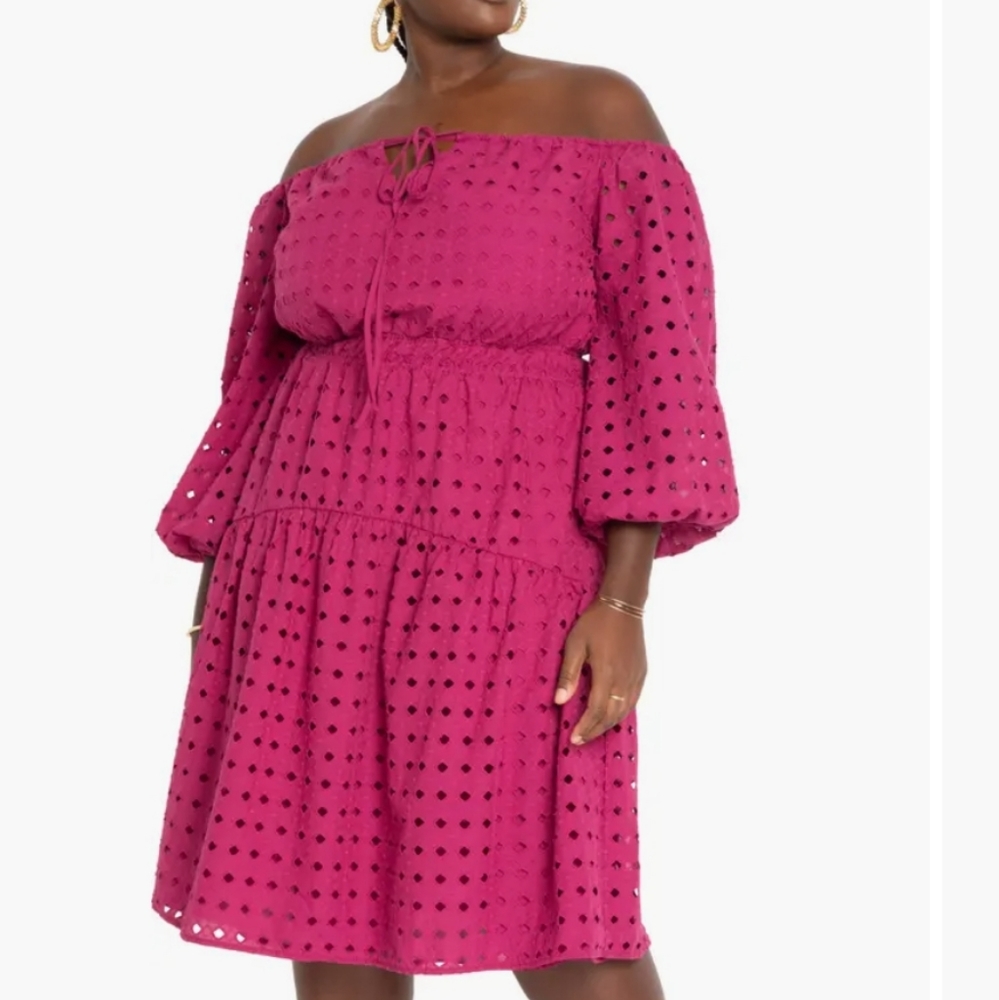 ELOQUII - off the shoulder pink eyelet dress